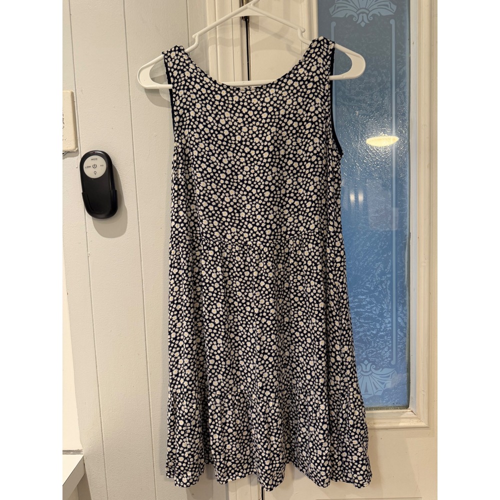 Sezane Daisy Floral V-Neck Tiered Mini Dress Navy Blue White Size 34 NWT
